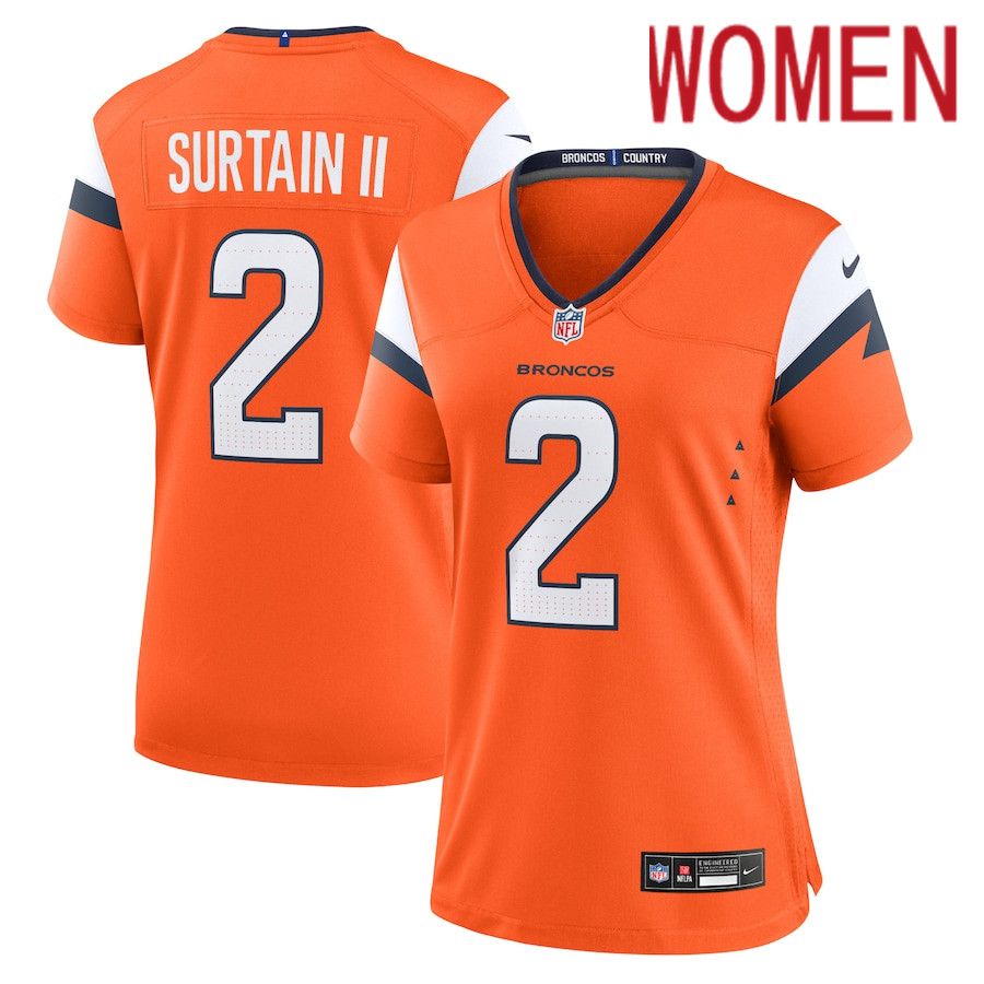 Women Denver Broncos #2 Patrick Surtain II Nike Orange Game NFL Jersey->women nfl jersey->Women Jersey